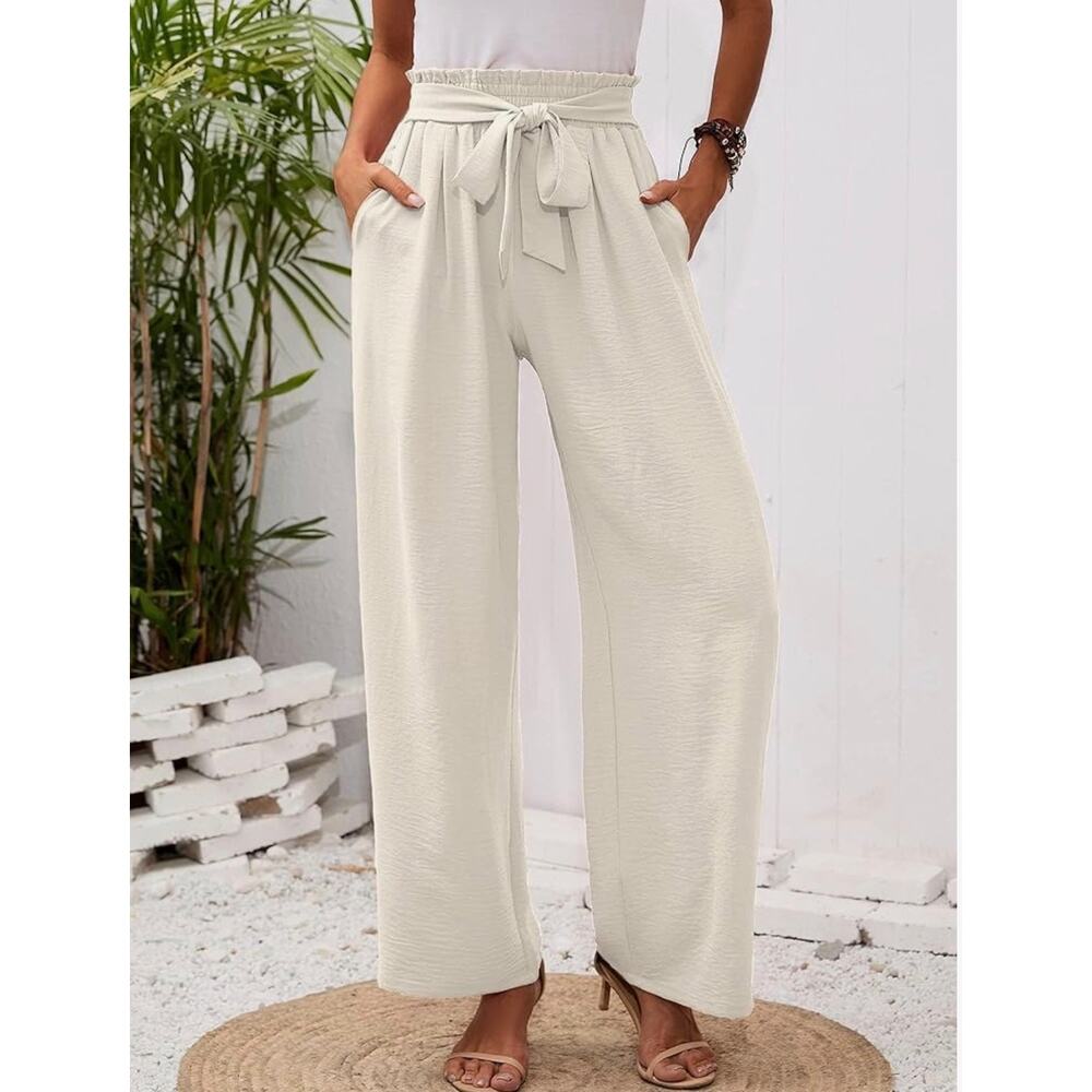 Women’s White Wide Leg Lounge Pants – Size L